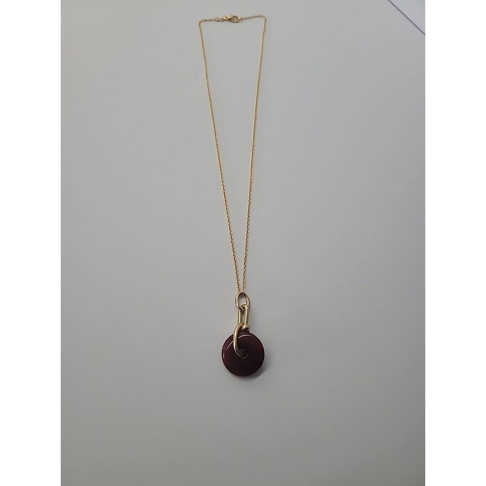 Gold Tone Pink Stone Donut Pendant Necklace Circle Pi Disc Minimalist Modern - Picture 9 of 11